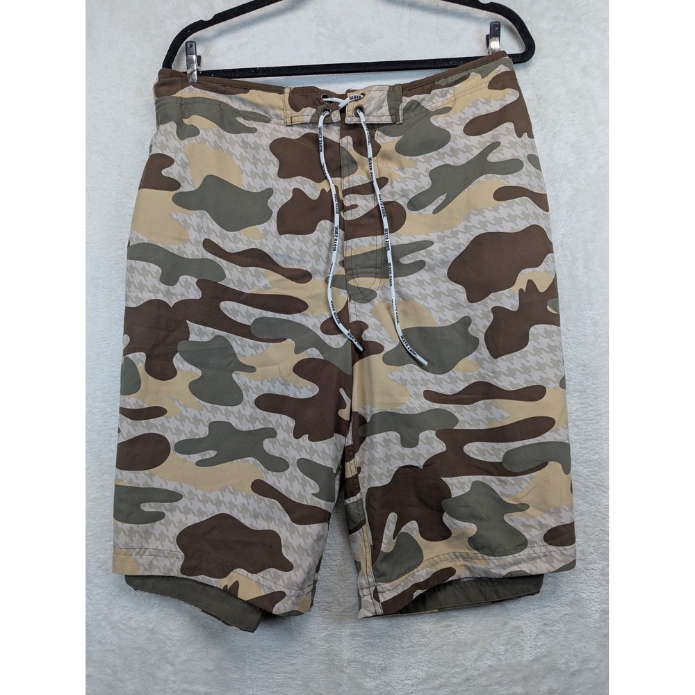 Wave Zone Board Shorts Mens L Camo Houndstooth Swim Trunks Long Surf Y2K
